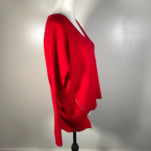 Express Red V Neck Tight Knit Zip Front Long Sleeve Pullover Sweater SP - Picture 10 of 13